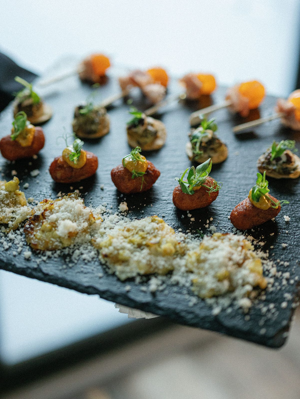 Canapés on slate