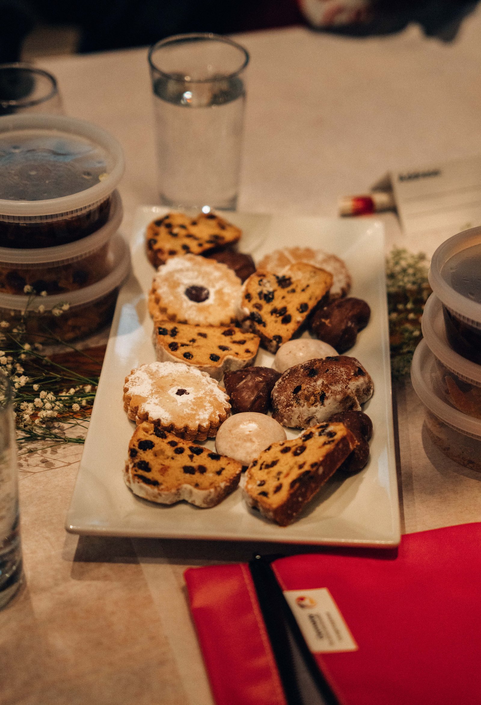 Austrian Christmas Stollen and holiday cookies plated for guests to take home